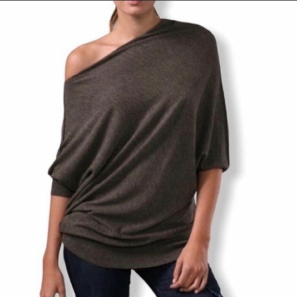 Anthropologie Moth Asymmetrical Drapey Sweater Top Dolman Sleeves Medium - Picture 3 of 11